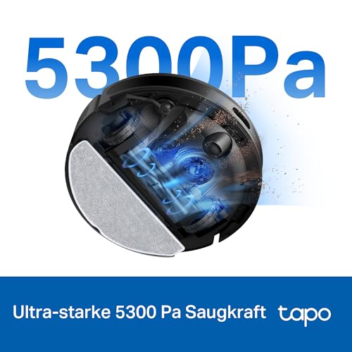 Tapo RV20 Max Plus Saugroboter mit Wischfunktion und automatischer Absaugstation, 5300Pa Ultra-Starke Saugkraft, 83 mm Ultra-schlank, kompatibel mit Alexa & Google Assistant Sprachsteuerung, App – Bild 4