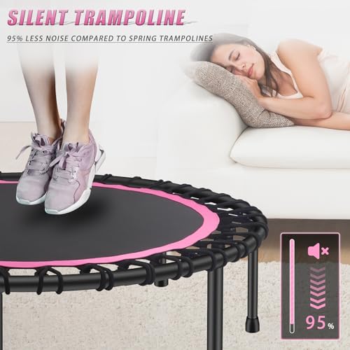 Image of Newan 40 inch-48 inch Silent Mini Trampoline Fitness Trampoline Bungee Rebounder Jumping Cardio Trainer Workout for Adults-Max Limit 330lbs