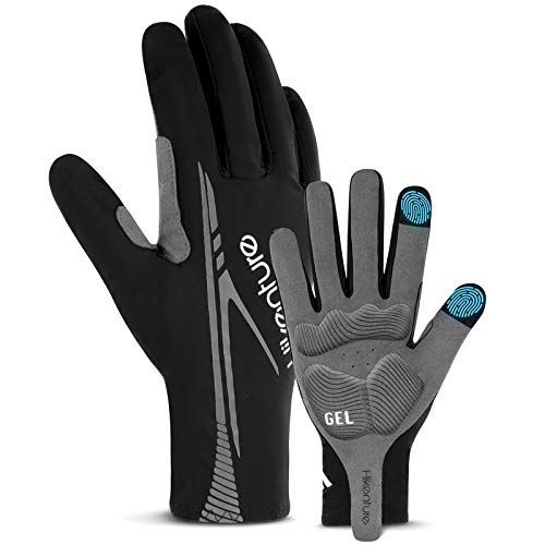 Hikenture Full Finger Cycling Gloves for Men and Women - Mountain Bike Gloves Touchscreen - Anti-Slip Road Biking Gloves Padded for Motorcycle(Black XL)