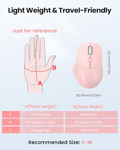 Image of TECKNET Wireless Mouse Bluetooth 5.0 /3.0 & 2.4G Rechargeable, Silent Clicks, Adjustable 4800 DPI, 6 Buttons, Ergonomic Design, Bluetooth Mouse for Laptop, Computer, ipad - Pink