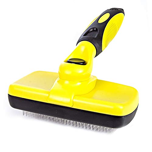 Dog Brush for Grooming and Shedding Self Cleaning Pet Grooming Brush for Dogs and Cats Removes Undercoat,Shedding Mats and Tangled Hair,Dander,Dirt, Massages Particle,Improves Circulation by BLUECC (Yellow)