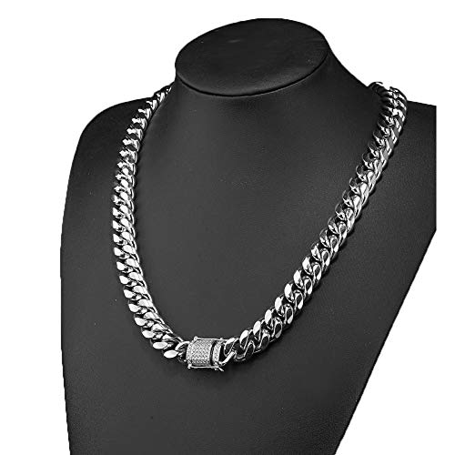 Jxlepe Mens Miami Cuban Link Chain White 15Mm Stainless Steel Curb Necklace With Cz Diamond Chain Choker (20, Necklace) #TOP6