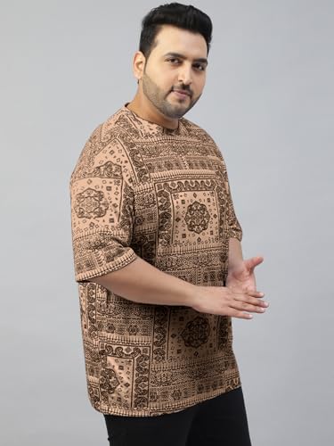 Image of Veirdo 100% Pure Cotton Oversized Loose Baggy Fit Drop Shoulder Paisley Printed Plus Size T-Shirt for Men (Sizes: 2XL to 5XL)