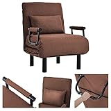 Poltrona Letto Singola trasformabile, Poltrona Letto 1 Posto con Cuscino Imbottito, Schienale Regolabile con 6 Posizioni, Telaio in Metallo, Fino a 150 kg,Brown