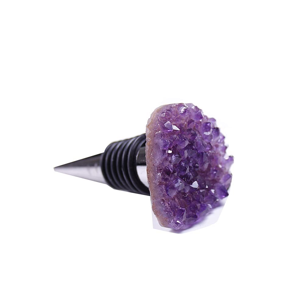 For la 1pc naturel améthyste cristal grappe en forme de coeur rouge bouteille de vin bouchon sous vide bouchon torsadé forme de coeur bière champagne liège cadeau de xiaguolingsm (Color : Circular)