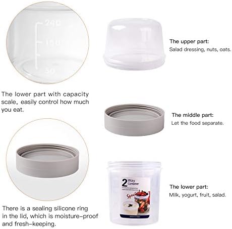 Yoghurt Pot 560ml+310ml, Cereal Cup to Go with Folding Spoon, Muesli Bowl, Snack Capsule to Go, Breakfast Jar for Granola, Salad, Soup, Porridge 