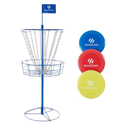 SpeedArmis Disc Golf Basket Targets - Portable Golf Baskets with Heavy Duty 12 Double Steel Chains, Come with 3pcs Discs