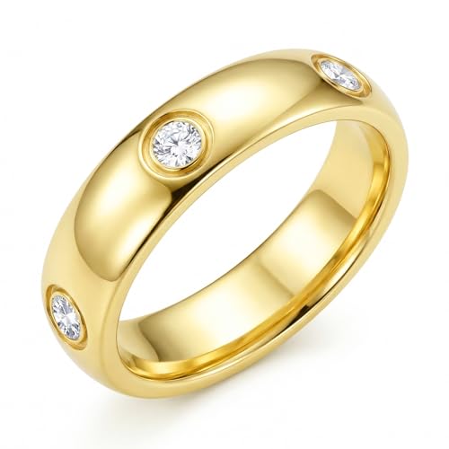 WYUESGU 14K Gold Plated Rings for Men Women 7MM Width Wedding Band Men Women Engagement Promise Rings for Couples Simple Minimalist Ring 14K Gold Plated High Polished Comfort Fit Ring Size 8