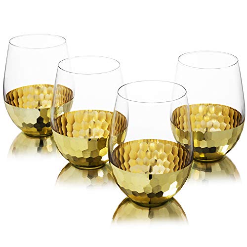 MyGift Modern Stemless Champagne Flute Glass Set...