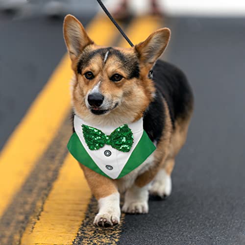Fuamey St.patrick's Day Dog Tuxedo,Pet Green Collar Puppy Costume Adjustable Dog Bandana Cosplay Scarf Doggie Bibs,Irish Lucky Dress-Up Dog Harness Bow Tie With D-Ring For Small Medium Large Dogs #TOP5