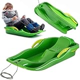 KADAX Slitta in plastica 85 x 40 x 18 cm, slitta Bob in plastica, slitta in plastica con freno per bambini, snowbob, slitta per bambini in plastica, slittino (verde)