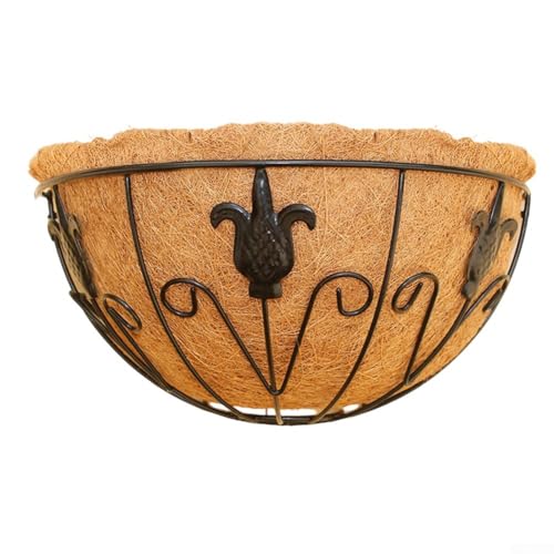 Desiumite Pothos Pot de fleurs mural en fer avec doublure en fibre de coco pour balcon ou jardin Motif cercles 30,5 x 15 x 15 cm Noir
