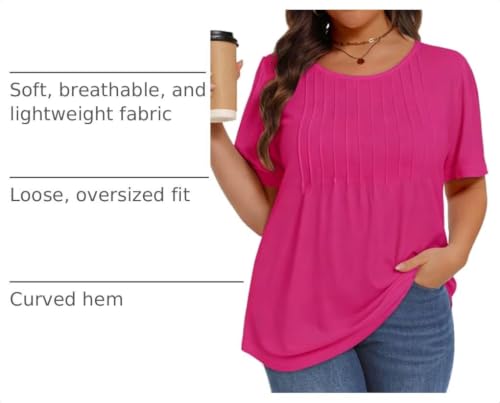 Image of Plus Size Tops for Women Summer Pleated Short Sleeve Shirts Casual Blouses