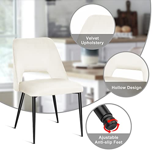 Comfy To Go Dining Chairs Set Of 4, Cream Velvet Dining Chairs, Mid Century Modern Dining Chairs, Upholstered Chairs For Dining Room, Kitchen - 18.5" D X 18.5" W X 32.5" H (Cream) #TOP3