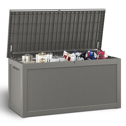 NUNU LAB 260 Gallon Outdoor Storage Box,Resin Large Sturdy Deck Box, Backyard Outside Storage Box Waterproof with Double Wall Panels,Package Delivery Garden Outdoor Hose Storage Bin