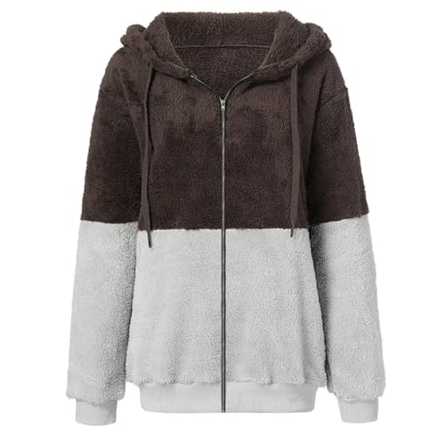 Chaqueta de forro polar para mujer abrigo de manga larga bicolor café talla XXXXXL