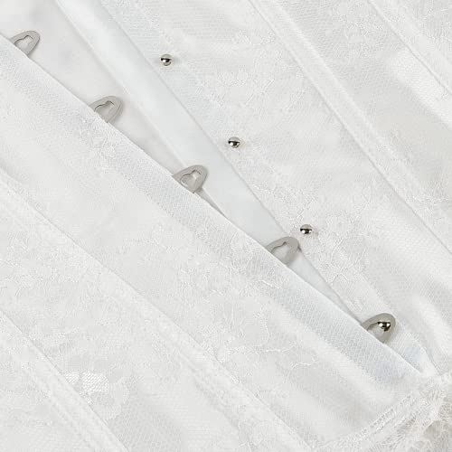 Szivyshi Women's Overbust Lace Up Back Corset With Shoulder Sleeve,White,L(Waist:70Cm) #TOP5
