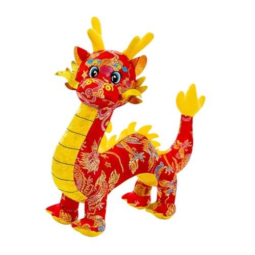 minkissy Dragón de Peluche Chino Muñeco Mascota para Año Decoración Roja de Satén con Diseño Realista y Pequeño para Regalos Festivos