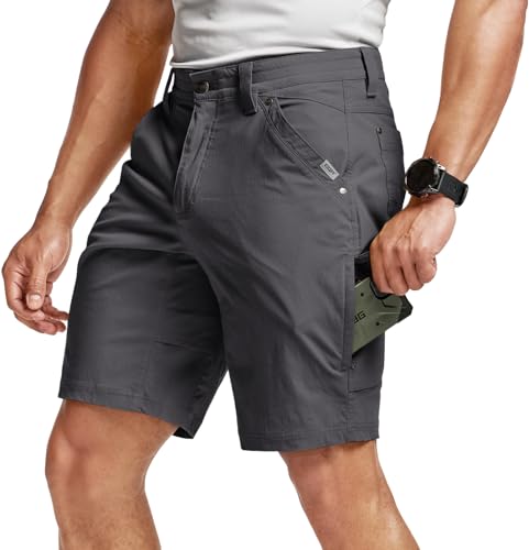 CQR Men's Stretch Utility Shorts, Lightweight Quick Dry Casual Shorts, Hiking Golf Cargo Shorts with Zipper Pockets, Sedona Charcoal, 34W x 10L