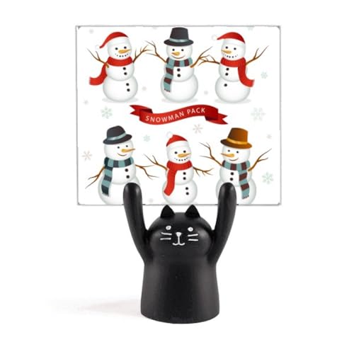 Porte-mémo chat noir bonhomme de neige support photo de bureau hiver