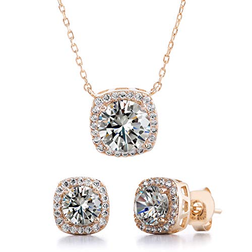 Devin Rose Stud Earrings & Necklace Set, 14K Rose Gold, Pink