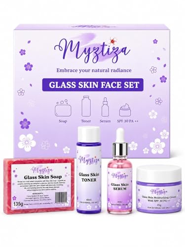 Myztiza Glass Skin Face Set: Soap Toner Serum & SPF 30 Cream