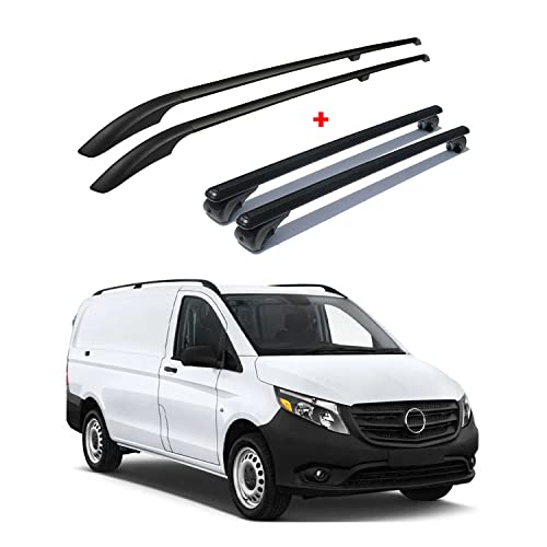 Omac Roof Rack Cross Bars & Roof Side Rails Car Rooftop, Black, Luggage Cargo Carrier Kayak Storage Set, Compatible With Mercedes Metris 2014 To 2023, #TOP8