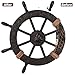 ULTNICE Nautical Wheel Decor Rustic Boat Ship Steering Wheel Fishing Net Wall Sculpture Rudder Hanging Ornament for Home Beach Theme Decor
