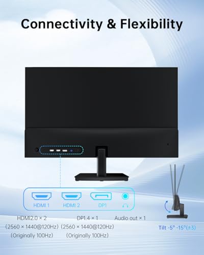 Image of KTC 27 Inch Computer Monitor - QHD (2560 x 1440) Display, Up to 120Hz Monitor, IPS Panel, 123% sRGB, HDMI 2.0 x 2 & DP 1.4 x1, Adaptive Sync, Eye-Friendly Screen PC Monitors for Work Gaming(Renewed)