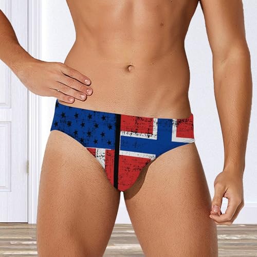 Norwegian Flag and USA Flag Mens Swim Briefs Sexy Bikini Swimwear Bathing Suits Trunks4
