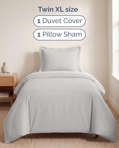 Image of Duvet Cover Twin /Twin XL Size Set - Extra Soft Twin /Twin XL Duvet Cover 68 inch x 90 inch with 1 Pillow Sham for Women, Men, Kids & Teens - Comfy, Easy-Care & Fade Free w / Zipper Closures & Ties (French Grey)