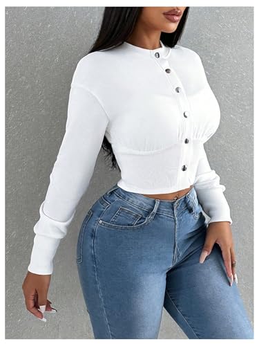 SOLY HUX Women's Cropped Jacket Button Down Mock Neck Long Sleeve Casual Jacket Outerwear3