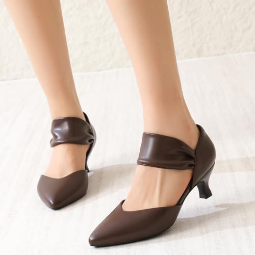 Image of RIBONGZ Kitten Heels for Women Closed Toe Comfortable Low Heels Pointed Toe Sexy Slip on Pumps Bridal Party Dressy Shoes