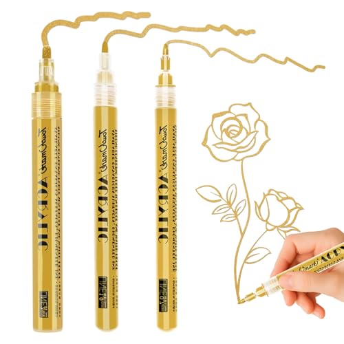 KEORHEZ Lot De 3 Marquers Acryliques Dorés, Feutre Doré, Stylo Doré Étanches, 0,7/1,0/2,0 Mm, Adaptés Aux Projets De Bricolage Sur Pierre, Céramique, Bois, Verre, Métal Et Plastique
