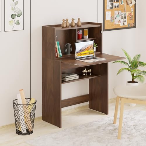 Image of BLUEWUD Karmiya Engineered Wood Study and Computer Laptop Table for Home or Office, WFH Desk, with Multiple Storage Shelves for Books and Decor Display for Adults Kids Students (Brown Maple)