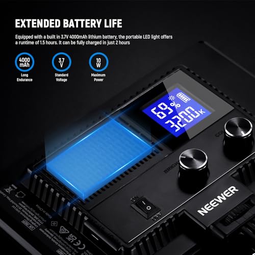 Image of NEEWER 9 inch LED Camera Video Light Panel, 4000mAh USB C Dimmable DSLR Soft Key Lighting 3200K-5600K CRI95+ for Studio Photography Recording Streaming, Mini Desk Tripod Stand, Cleaning Cloth, NL-116AI