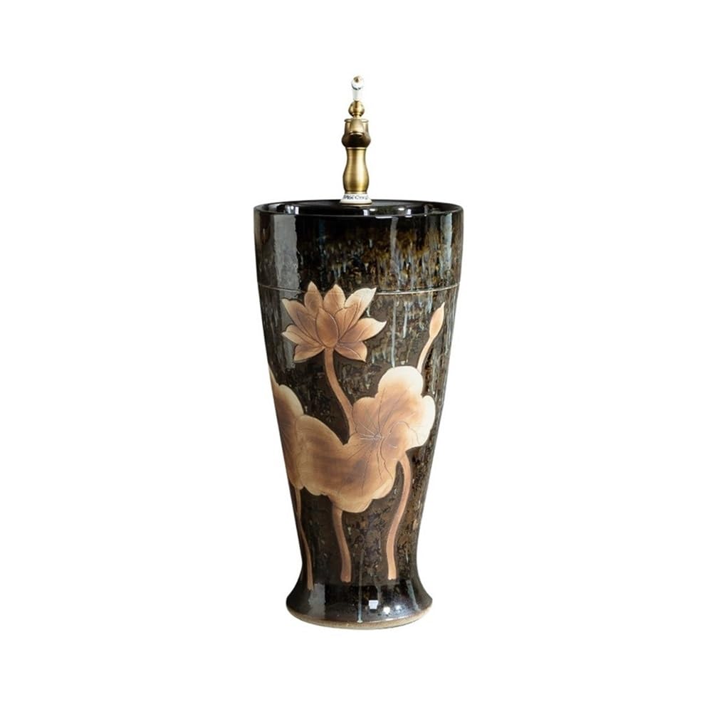 Zhaoj24-05 One Color Pedestal Sink Balcony Carved Pedestal Sink With Faucet And Drain Home Bathroom Ceramic Wash Basin