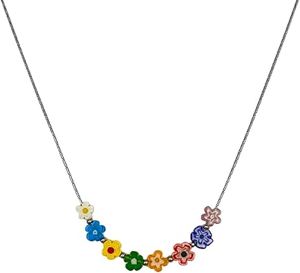 Kokoma Cute Colorful Daisy Floral Necklace for Women, Multi-Color Flower Charms Choker Necklace Chain Fashion Jewelry Brithday Wedding