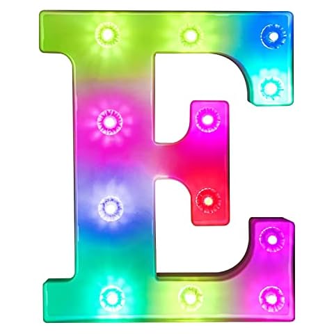 Light up Letters Led Marquee Letter Lights Color Changing Night Light Battery Powered Decoration for Home Bar Bedroom Party Family Wedding Bar-(Colorful E) Cover