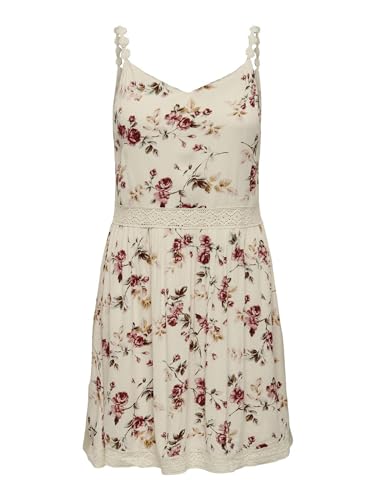 ONLY Damen Kleid Karmen Anne Träger-Kleid mit Blumen-Muster 15177478 Creme...