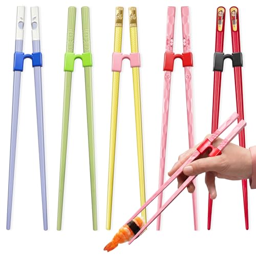 5 Pairs Reusable Training Chopsticks Set, 9.45 Inch Dishwasher Safe Fiberglass Japanese Chopsticks for Beginner, Non-Slip, Easy to Use