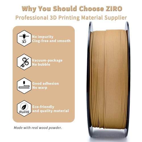 Image of ZIRO 1.75mm PLA Filament, Contain Real Wood Flour, 2.2lbs White Oak Wood | Fit for Most FDM 3D Printer, 1.75mm 1KG Spool, Dimensional Accuracy + /-0.03mm, Colorful PLA FilamenT
