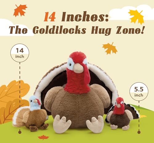 Image of Thanksgiving Turkey Stuffed Animal with 3 Babies, 14 inch Fall Plush