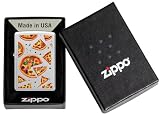 Zippo Pizza Zapalniczka Sztormowa, Kolorowy Nadruk, do Napełniania, Wielokrotnego Użytku, Wiatroodporna Konstrukcja, Pudełko na Prezent, Wykonano w USA, Satynowy Chrom (Satin Chrome)