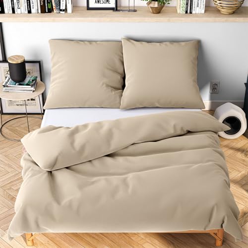 Wolkenfeld Winter Bettwäsche 135x200 cm – Beige - kuschlig weich &...