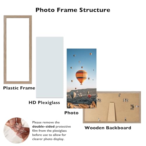 Image of JCJMY 4x12 Picture Frame for Wall Hanging or Tabletop, Wall Mounting Horizontally or Vertically, 4 x 12 Wall Gallery Poster Photo Frame with Shatter Resistant Plexiglass, Rustic Brown