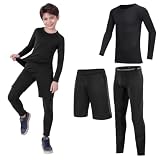 Ensemble de sous-vêtements Thermiques garçons Fiorios, Haut à Manches Longues et Leggings doublés en Polaire pour Le Football, Le Ski (Ensemble 3 pièces Black Line, 12-13 Ans ; Taille 30)
