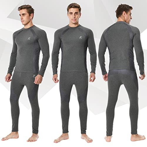 MeetHoo Men's Thermal Underwear Set Sport Long Johns Base Layer Bottom Top for Skiing Running Light Grey