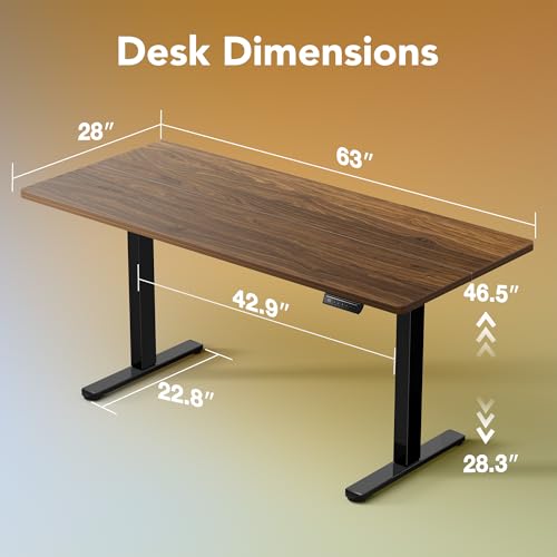 Image of HUANUO 63 x 28 inch Electric Standing Desk Adjustable Height, 4 Memory Height Settings, Sit Stand Up Desk for Home Office & Computer Workstation, Black Walnut