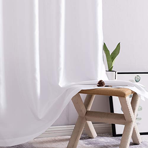 image for Vangao White Curtains 84 inches Long Faux Silk Opaque Curtain Light Fi